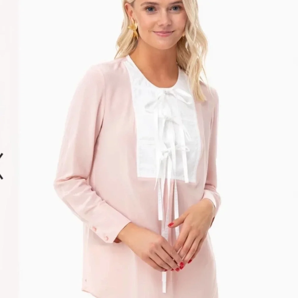 Tory Burch Mineral Pink & White Tie Front Top Medium
